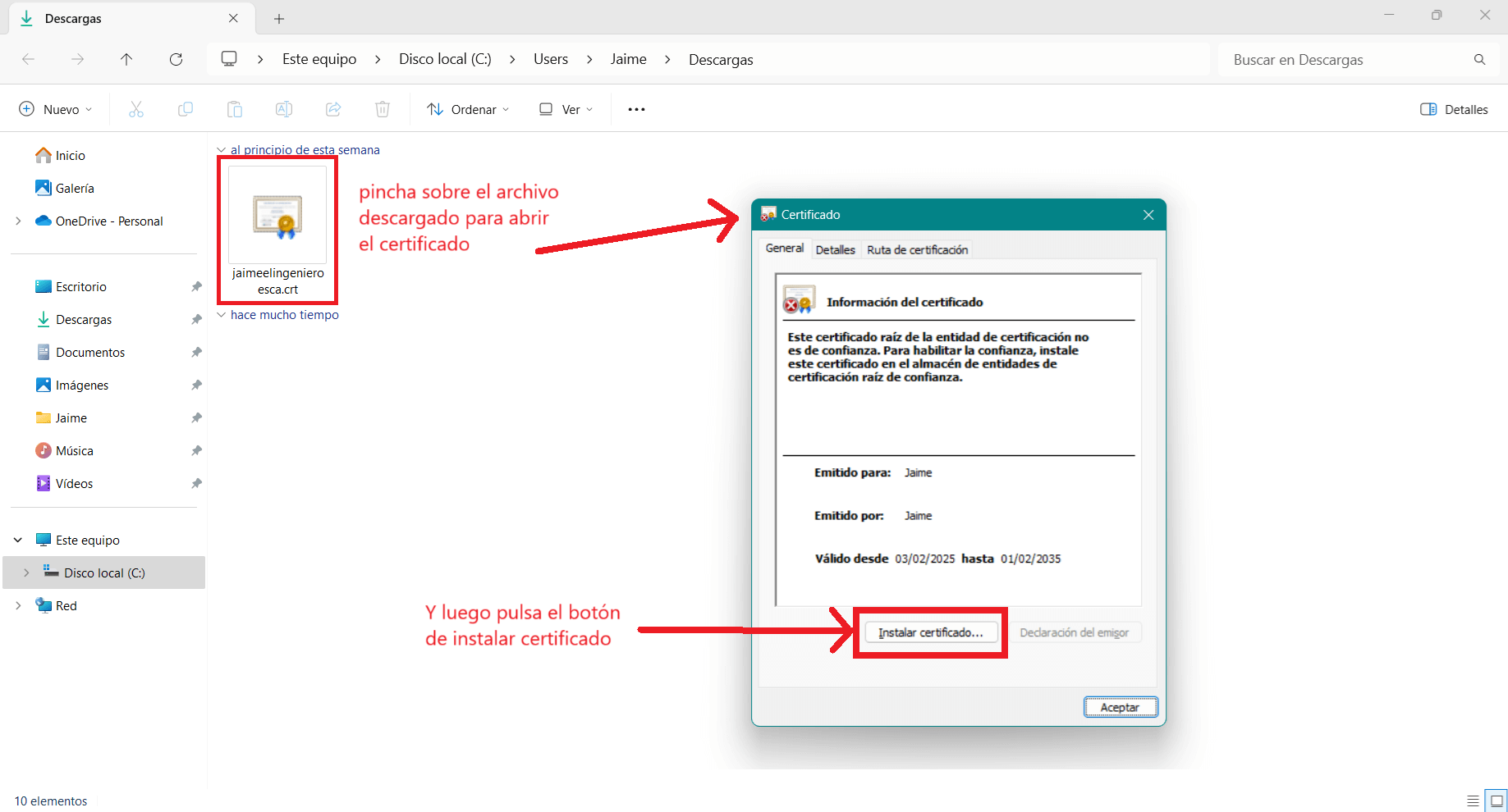 Paso 1. Descarga e instala el certificado.